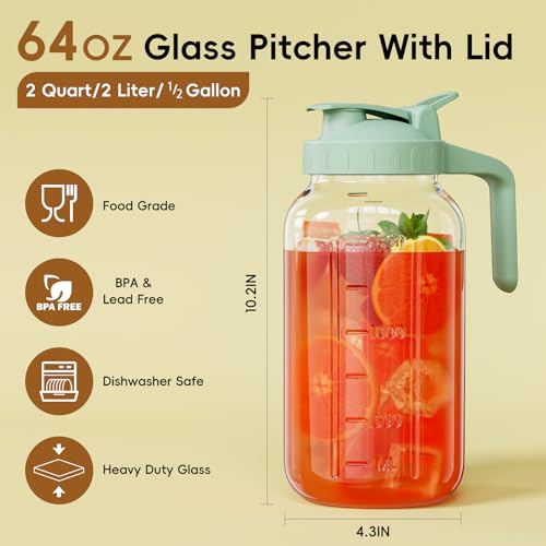 Glass Pitcher with lid (Green / 64 Ounces)