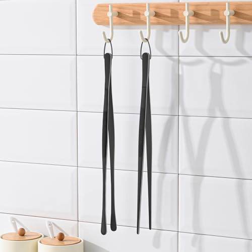 12 Inch Stainless Steel Black Cooking Tongs Set of 2 (Black)
