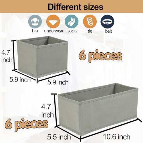 Drawer Organizer Clothes (Gray / 12 Pack (6 Medium + 6 Small))