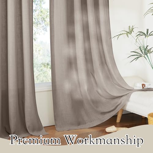 Farmhouse Boho Linen Sheer Curtains 90 inches Long for Living Room (Birch Brown / 52"W x 90"L (Pack of 2))