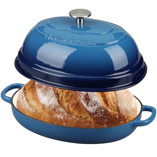 Enameled Oval Cast Iron Dutch Oven Pot with Lid (Lake Blue)