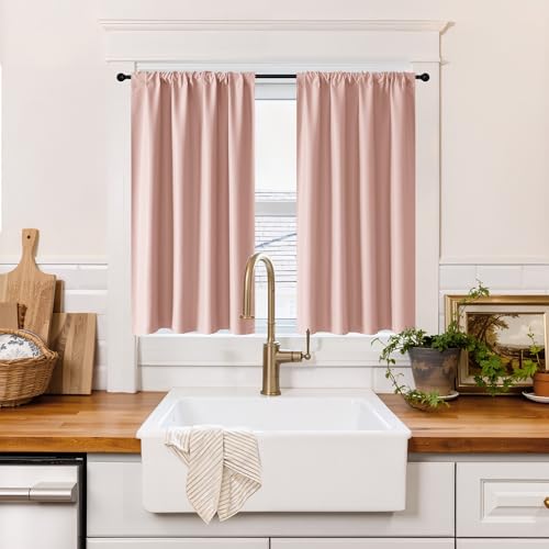 100% Blackout Short Curtains for Small Window (100% Blackout - Peach Pink / 52"W x 36"L (Pack of 2))