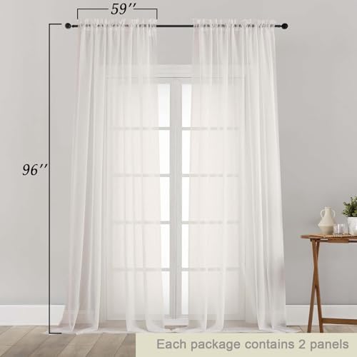 Ivory Sheer Curtains for Bedroom Living Room 96 Inches Long 2 Panels (Ivory / 59"W x 96"L (Pack of 2))