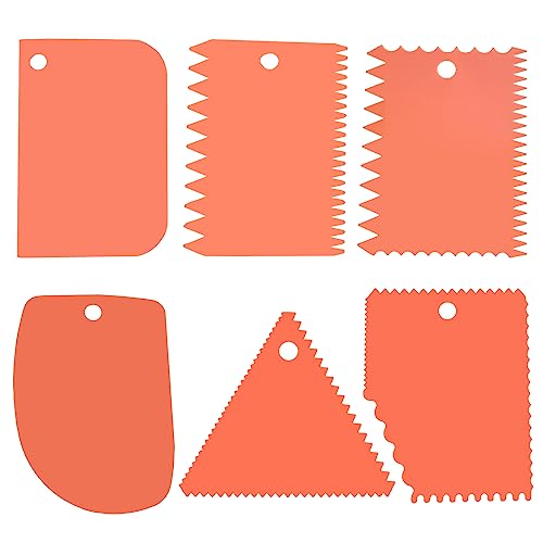 6pcs Cake Scraper Decorating Comb and Icing Smoother Reusable Bread Cream Pizza Cutter (6Pcs-Orange)