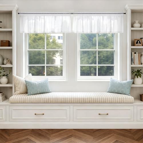 4 Panels White Valance Short Valance Sheer Curtains 42 x 14 Inches (42"W x 14"L (Pack of 4) / White)