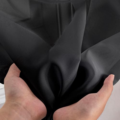 Short Sheer Curtains 30 Inches 2 Panels Set (Black / 42"W x 30"L (Pack of 2))