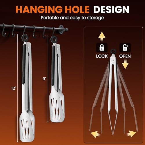 9-inch & 12-Inch Spatula Tongs for Cooking, Stainless Steel Kitchen Tongs (9 & 12 inch)