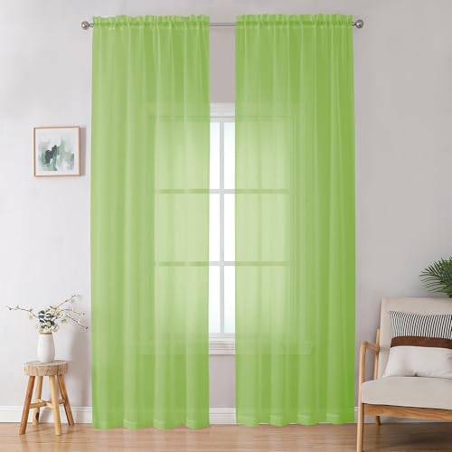 Lime Sheer Curtains for Bedroom Living Room 96 Inches Long 2 Panels Set (Lime Green / 42"W x 96"L (Pack of 2))