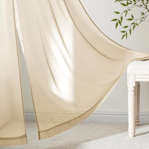 Cream Sheer Curtains 108 Inches Long 4 Panels 42 x 108 Inches (42"W x 108"L (Pack of 4) / Cream)