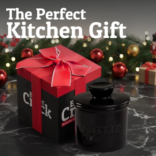 Large Butter Crock with Lid with Water Line (Black / Large)