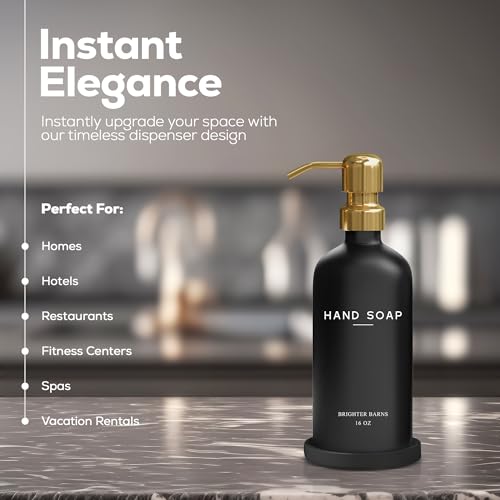 Luxury Glass Hand Soap Dispenser Bathroom Set by Brighter Barns (Black Gold H)