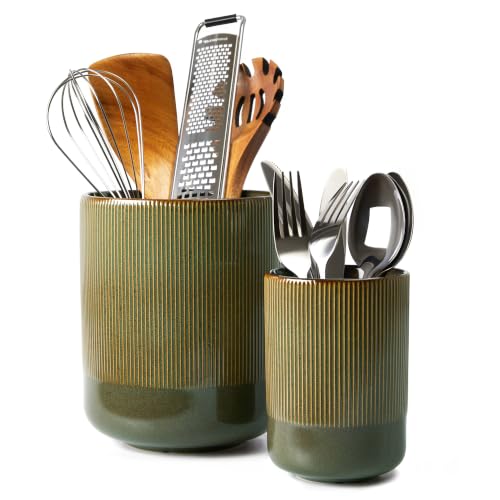 Kitchen Utensil Holder Countertop (Brown Green)
