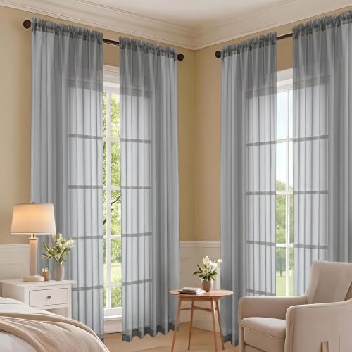 Charcoal Grey Sheer Curtains 63 Inches Long 2 Panels Set (Charcoal Grey / 59"W x 63"L (Pack of 2))