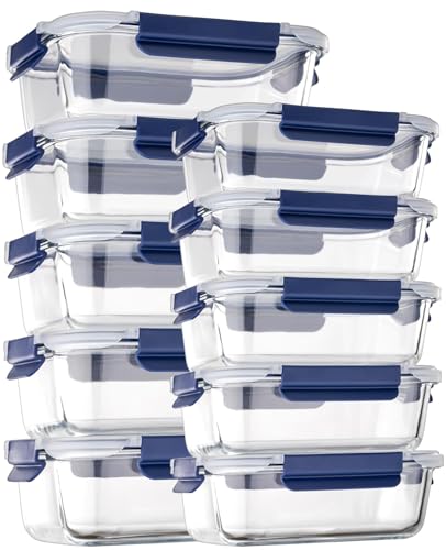 Glass Food Storage Containers with Lids Airtight (Blue)