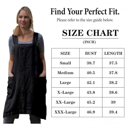 Cross Back Linen Cotton Apron with Pockets (Small / Black)