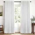 Snow White 100% Blackout Linen Curtains for Bedroom 84 Inch Length Room Darkening Back Tab 84 Inches Long for Living Room Black Out Pleat Drapes Thermal Insulated Window Curtains (Snow White / 52"W x 84"L (Pack of 2))