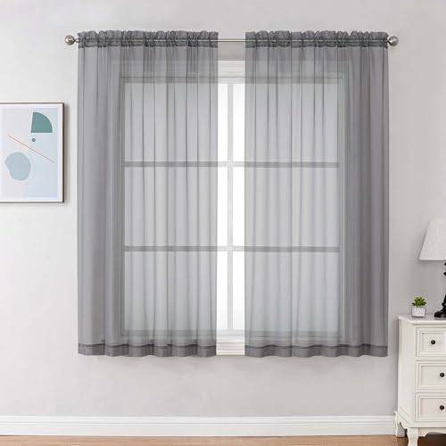 Charcoal Grey Sheer Curtains 63 Inches Long 2 Panels (Charcoal Grey / 59"W x 63"L (Pack of 2))