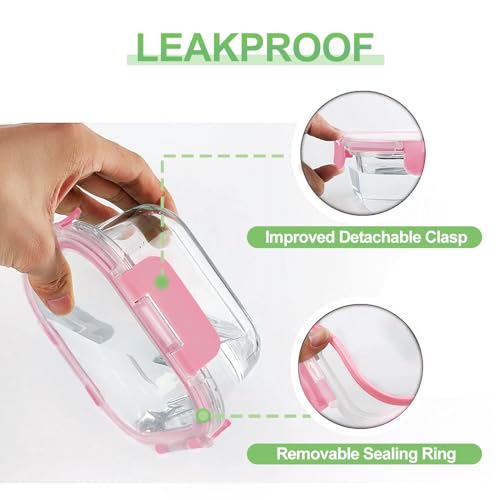 18 Piece Glass Food Storage Containers with Snap Locking Lids for Meal Prep (Pink / 9 Pack)