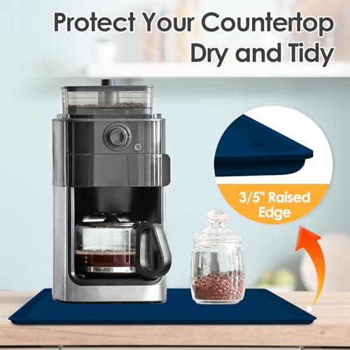 Silicone Coffee Maker Mat with Lip for Countertops (Navy Blue / 19.7'' x 15'')