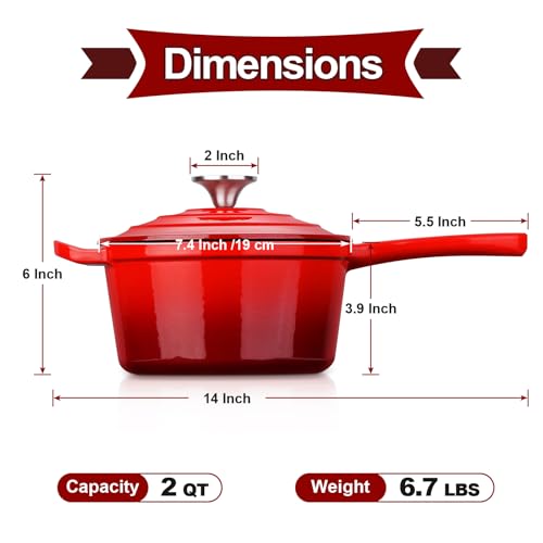 2 QT Cast Iron Saucepan (Red / 2 Quarts)