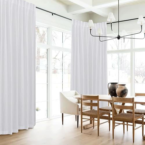 Linen Semi Sheer Curtains for Bedroom Living Room 84 inches Long (H - White / 52"W x 84"L (Pack of 2))