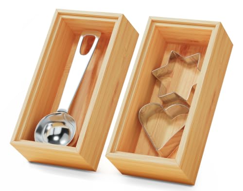 Small Bamboo Kitchen Drawer Organizer Boxes 6" x 3" Stackable Wood Tray (Bamboo / 6" x 3" x 2")