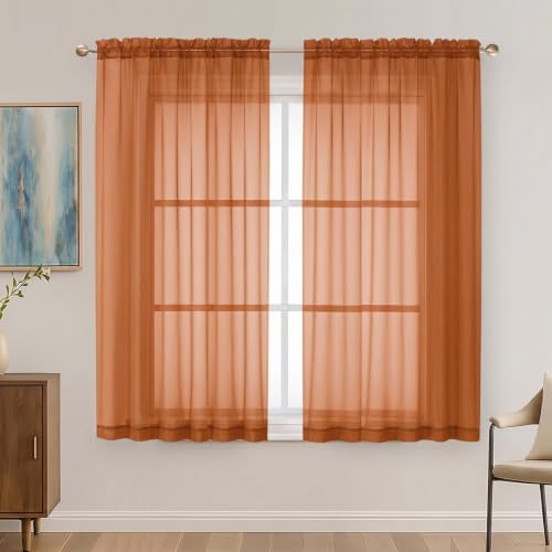 Orange Sheer Curtains 63 Inches Long 2 Panels Set (Orange / 59"W x 63"L (Pack of 2))