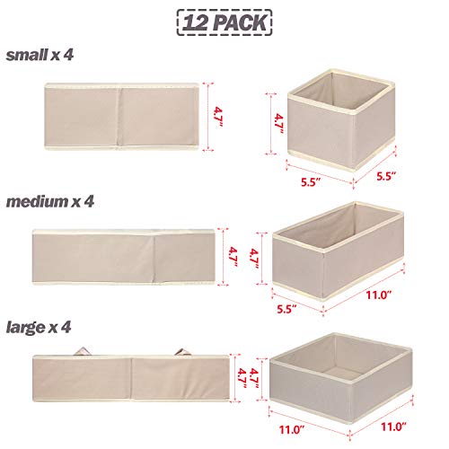 12 Pack Foldable Cloth Storage Box Closet Dresser Drawer Organizer Fabric Baskets Bins Containers Divider for Clothes Underwear Bras Socks Lingerie Clothing