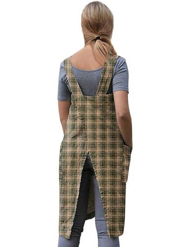 Women's Plaid Cross Back Apron with Large Pockets Home Kitchen (Small / Plaid9)