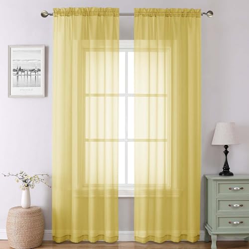 Yellow Sheer Curtains 90 Inches Long 2 Panels (Yellow / 42"W x 90"L (Pack of 2))