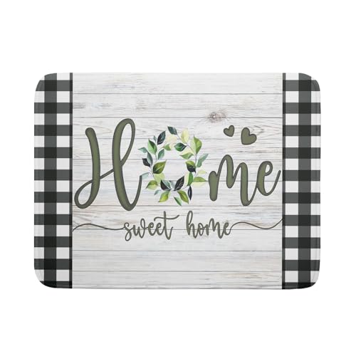 Home Sweet Home Dish Drying Mat 18x24 Inch Spring Summer Green Leaf Wreath Dish Drainer Mats Rustic Wood Board Microfiber Dish Drying Rack Pad for Kitchen Countertop Farmhouse Decor (24" x 18")