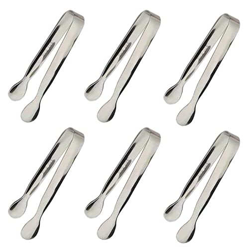 6PCS Ice Tongs Mini Sugar Tongs 4.25Inch Stainless Steel Kitchen Utensils Set (6PCS Silver)