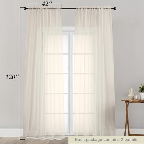 Extra Long Sheer Cream Curtains for Bedroom Living Room 120 Inches Long 2 Panels Set (Cream / 42"W x 120"L (Pack of 2))