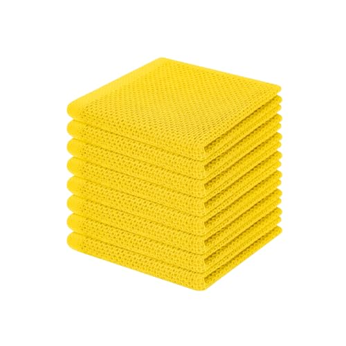 100% Cotton Waffle Weave Kitchen Dish Cloths 8 (Yellow / 12 X 12 - 8 Pack)