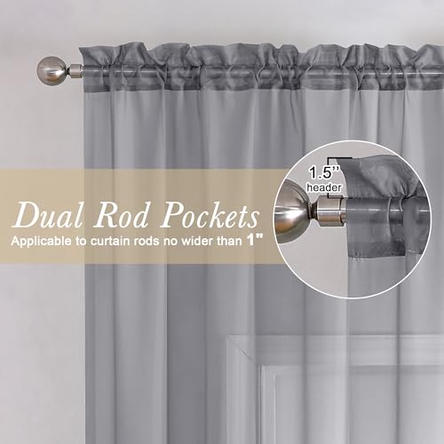 Charcoal Grey Sheer Kitchen Curtains 36 Inch Length 2 Pcs (Charcoal Grey / 40"W x 36"L (Pack of 2))