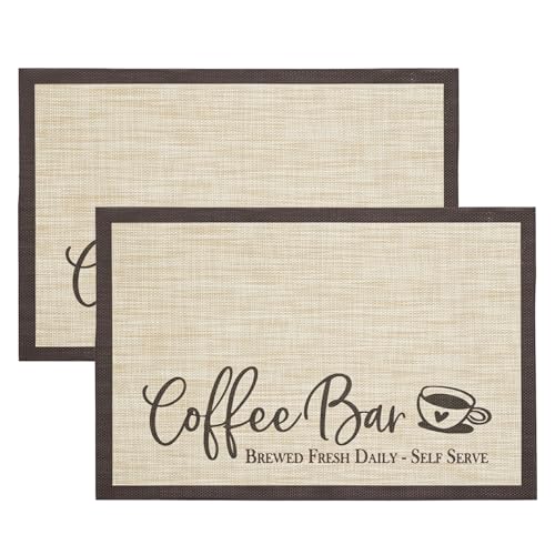 Coffee Bar Mats Set of 2 (12" x 18", Rectangular 2 Pcs / Beige)