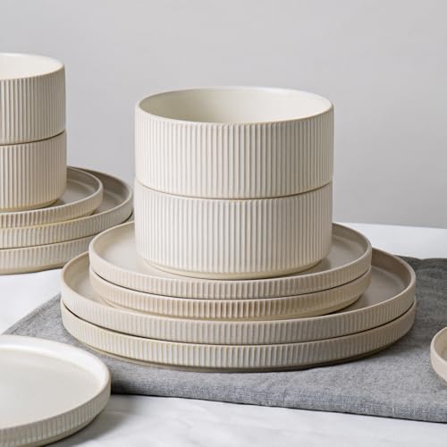 Stoneware Dinnerware Sets for 4 (Matte White / 4-Set(12pcs))