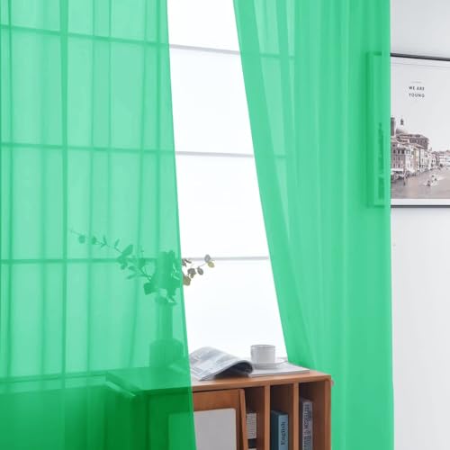 Basic Rod Pocket Sheer Voile Window Curtain Panels Grass Green 1 Pair 2 Panels 52 Width 72 Inch Long for Kitchen Bedroom Children Living Room Yard（Grass Green (Grass Green / 52"W x 72"L (Pack of 2))