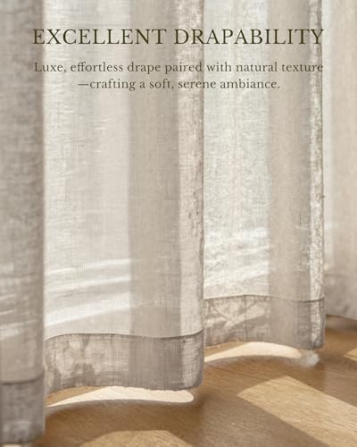 Semi Sheer Linen Curtains for Bedroom (52"W x 84"L (Pack of 2) / Natural)