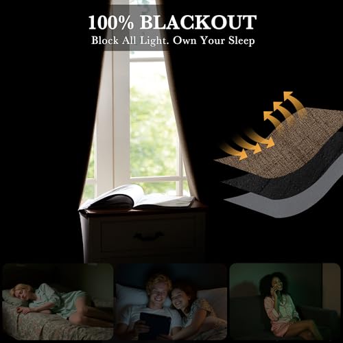 Brown 100% Blackout Curtains 63 Inch Long for Bedroom Bedroom (Brown / 52"W x 63"L (Pack of 2))