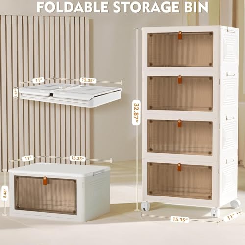 4 Tier Plastic Storage Bins with Lid 23QT (White / 4-Tier 23QT)