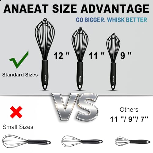Silicone Balloon Whisk (9+11+12 inch / 3 Pcs Black)