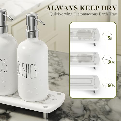 Kitchen Soap Dispenser Set Comes with Ceramics Sponge Holder (Silver + White + Sponge Holder)