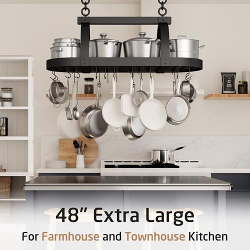 48 Inch Large Hanging Pot Rack (Black / 48-Inch)