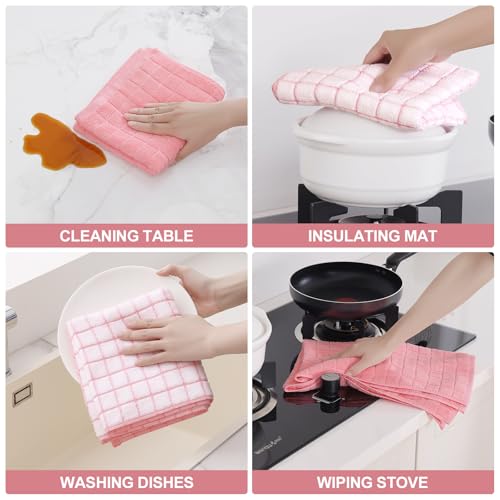 Large Premium Cotton Kitchen Towels 16"x 28" (Pink / 16" X 28" - 4 Pack)