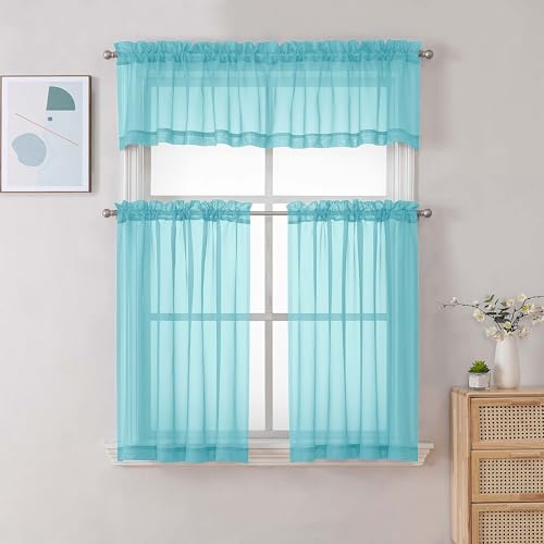 Sheer Aqua Tier Curtains 24 Inch Length Set (Aqua / 42"W x 24"L (Pack of 2))