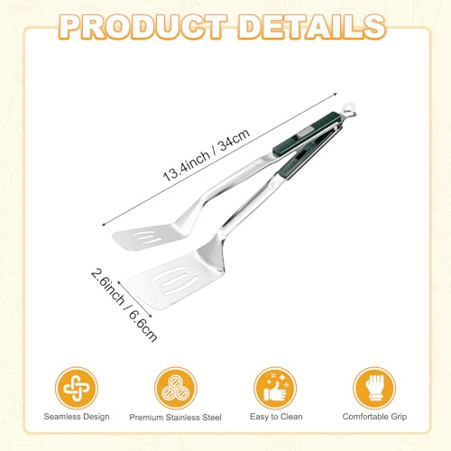 Spatula Tongs (Green Handle, Silver Tone)