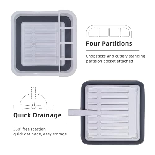 Collapsible Dish Drying Rack for RV Campers Portable Dinnerware Drainer Organizer for Kitchen Travel Trailer (Gray- Gray)