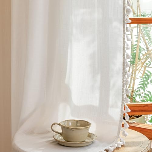 Boho Farmhouse White Long Curtains for Living Room (Z-pure White / 50"W x 90"L (Pack of 2))