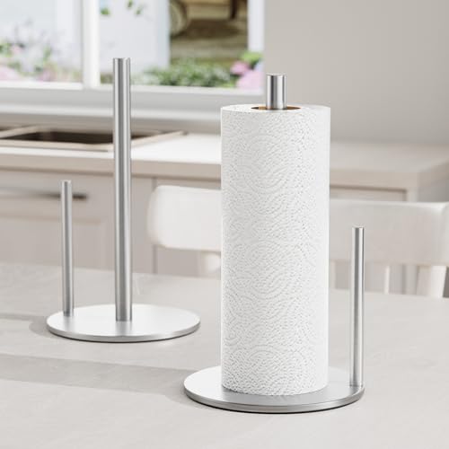 Paper Towel Holder Silver Stainless Steel Kitchen Countertop Roll Organizer (Silver)
